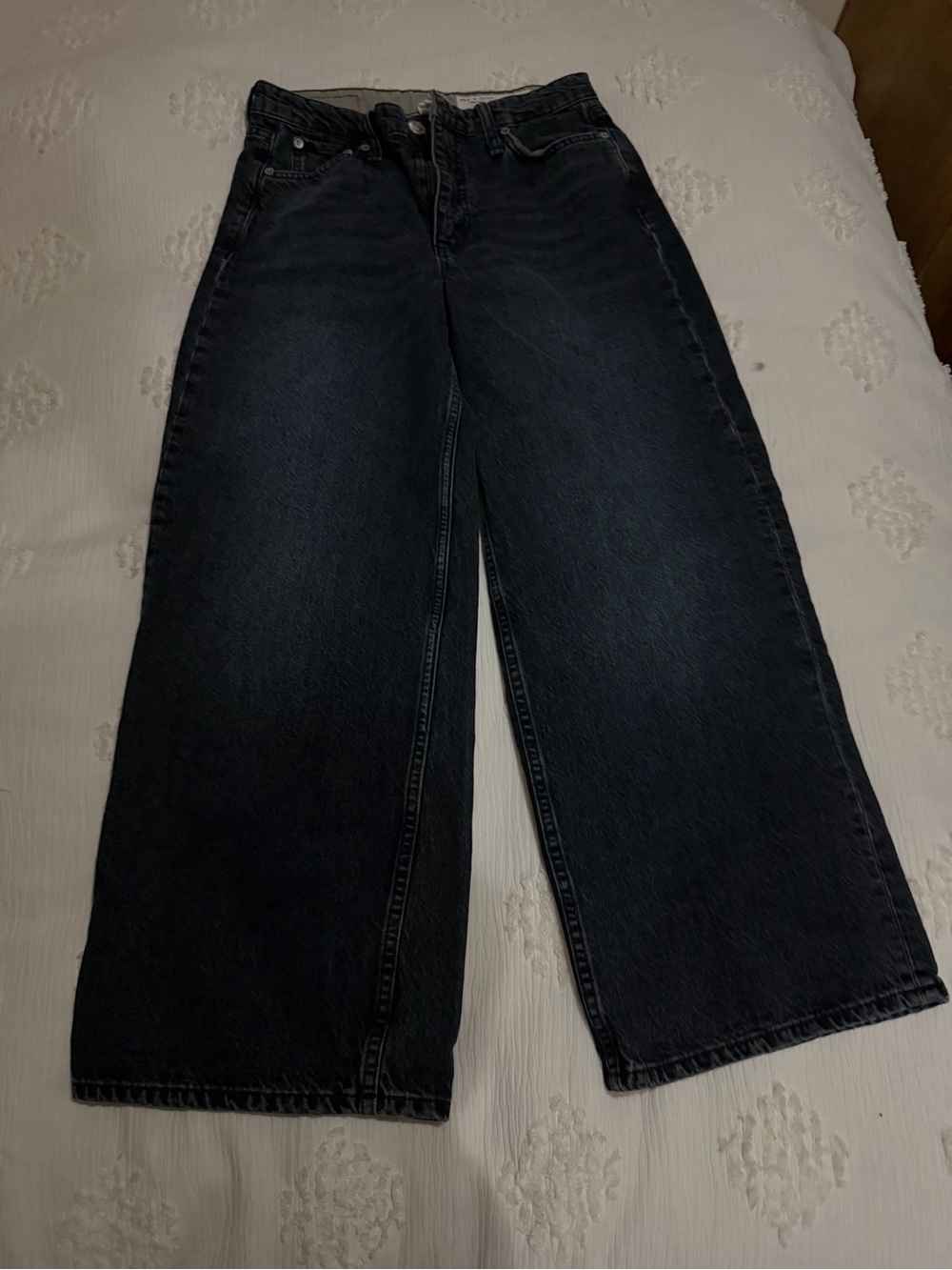 Women rag & bone Black Leather Patch Dark Blue Denim Jeans